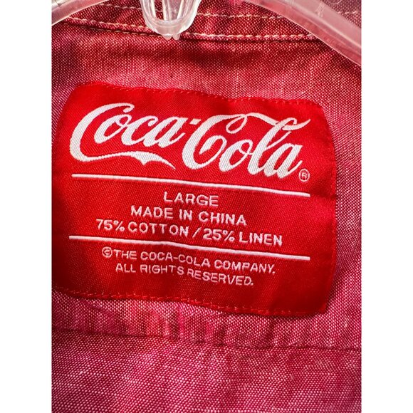 Coca- Cola Button Up Shirt Size Large Short Sleeve Red Pocket Men's Employee - Picture 4 of 7